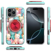 For iPhone 16 Pro 6.3in Case Printed Design w/ Bling 360 Stand + Tempered Glass