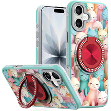 For iPhone 17 Case Printed Design with Bling 360 Rotating Stand + Tempered Glass