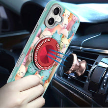 For iPhone 17 Case Printed Design with Bling 360 Rotating Stand + Tempered Glass