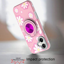 For iPhone 17 Case Printed Design with Bling 360 Rotating Stand + Tempered Glass