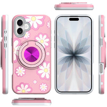 For iPhone 17 Case Printed Design with Bling 360 Rotating Stand + Tempered Glass