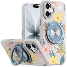 For iPhone 17 Case Printed Design with Bling 360 Rotating Stand + Tempered Glass
