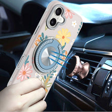 For iPhone 17 Case Printed Design with Bling 360 Rotating Stand + Tempered Glass