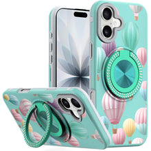 For iPhone 17 Case Printed Design with Bling 360 Rotating Stand + Tempered Glass