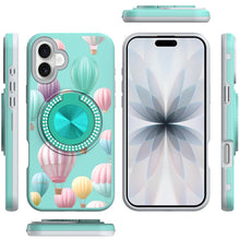 For iPhone 17 Case Printed Design with Bling 360 Rotating Stand + Tempered Glass