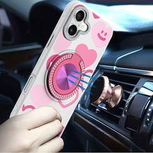 For iPhone 17 Case Printed Design with Bling 360 Rotating Stand + Tempered Glass