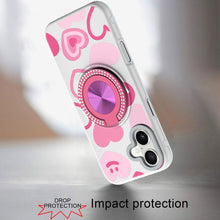 For iPhone 17 Case Printed Design with Bling 360 Rotating Stand + Tempered Glass