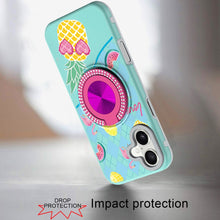 For iPhone 17 Case Printed Design with Bling 360 Rotating Stand + Tempered Glass