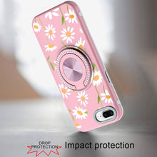 For iPhone 8 Plus/7 Plus Case Printed Design w/ Bling 360 Stand + Tempered Glass