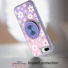 For iPhone 8 Plus/7 Plus Case Printed Design w/ Bling 360 Stand + Tempered Glass