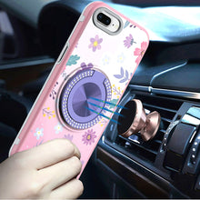 For iPhone 8 Plus/7 Plus Case Printed Design w/ Bling 360 Stand + Tempered Glass