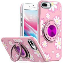 For iPhone 8 Plus/7 Plus Case Printed Design w/ Bling 360 Stand + Tempered Glass