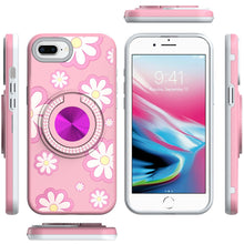 For iPhone 8 Plus/7 Plus Case Printed Design w/ Bling 360 Stand + Tempered Glass