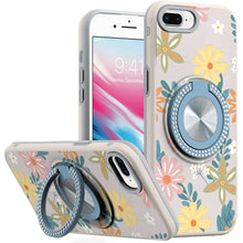 For iPhone 8 Plus/7 Plus Case Printed Design w/ Bling 360 Stand + Tempered Glass