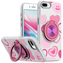 For iPhone 8 Plus/7 Plus Case Printed Design w/ Bling 360 Stand + Tempered Glass