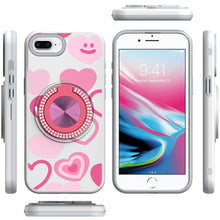 For iPhone 8 Plus/7 Plus Case Printed Design w/ Bling 360 Stand + Tempered Glass