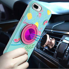 For iPhone 8 Plus/7 Plus Case Printed Design w/ Bling 360 Stand + Tempered Glass