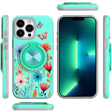 For iPhone 13 Pro Max 6.7 inch Case Printed Design with Bling 360 Rotating Stand