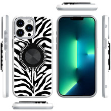 For iPhone 13 Pro Max 6.7 inch Case Printed Design with Bling 360 Rotating Stand