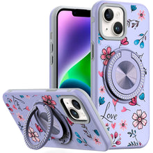 For iPhone 13/14 Case Printed Design with Bling 360 Stand Cover + Tempered Glass