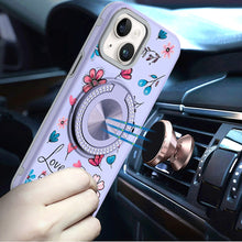 For iPhone 13/14 Case Printed Design with Bling 360 Stand Cover + Tempered Glass