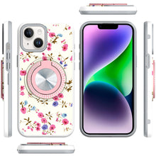 For iPhone 13/14 Case Printed Design Magnetic Bling Ring Stand + Tempered Glass