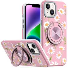 For iPhone 13/14 Case Printed Design with Bling 360 Stand Cover + Tempered Glass