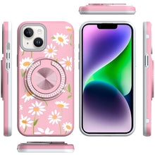 For iPhone 13/14 Case Printed Design with Bling 360 Stand Cover + Tempered Glass