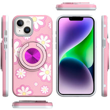 For iPhone 13/14 Case Printed Design with Bling 360 Stand Cover + Tempered Glass