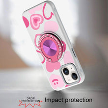 For iPhone 13/14 Case Printed Design with Bling 360 Stand Cover + Tempered Glass