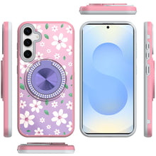 For Samsung S25/S24 Case Printed Design with Bling 360 Stand + Tempered Glass