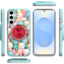 For Samsung S25/S24 Case Printed Design with Bling 360 Stand + Tempered Glass