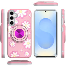 For Samsung S25/S24 Case Printed Design with Bling 360 Stand + Tempered Glass