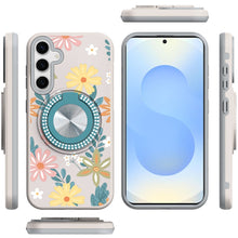 For Samsung S25/S24 Case Printed Magnetic Bling Ring Stand + Tempered Glass