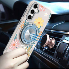 For Samsung S25/S24 Case Printed Magnetic Bling Ring Stand + Tempered Glass