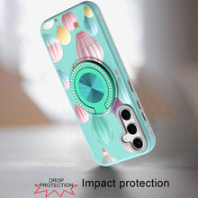 For Samsung S25/S24 Case Printed Magnetic Bling Ring Stand + Tempered Glass