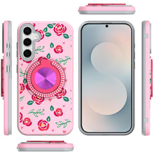 For Samsung S25 FE Case Printed Magnetic Bling Ring Stand Cover + Tempered Glass