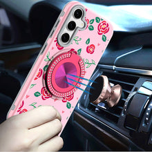 For Samsung S25 FE Case Printed Magnetic Bling Ring Stand Cover + Tempered Glass