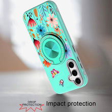 For Samsung S25 FE Case Printed Magnetic Bling Ring Stand Cover + Tempered Glass