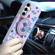 For Samsung S25 FE Case Printed Magnetic Bling Ring Stand Cover + Tempered Glass