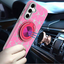 For Samsung S25 FE Case Printed Magnetic Bling Ring Stand Cover + Tempered Glass