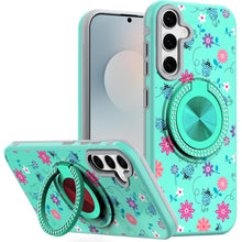 For Samsung S25 FE Case Printed Magnetic Bling Ring Stand Cover + Tempered Glass