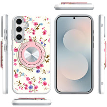 For Samsung S25 FE Case Printed Magnetic Bling Ring Stand Cover + Tempered Glass