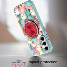 For Samsung S25 FE Case Printed Magnetic Bling Ring Stand Cover + Tempered Glass