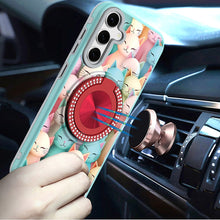 For Samsung S25 FE Case Printed Design with Bling 360 Stand + Tempered Glass