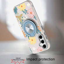 For Samsung S25 FE Case Printed Magnetic Bling Ring Stand Cover + Tempered Glass