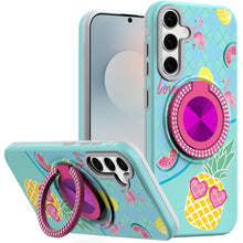 For Samsung S25 FE Case Printed Magnetic Bling Ring Stand Cover + Tempered Glass