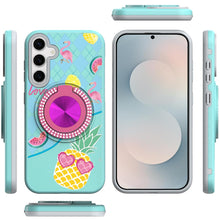 For Samsung S25 FE Case Printed Magnetic Bling Ring Stand Cover + Tempered Glass