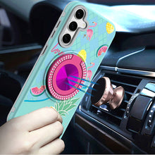 For Samsung S25 FE Case Printed Design with Bling 360 Stand + Tempered Glass