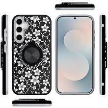 For Samsung S26 6.3" Case Printed Design with Bling 360 Stand + Tempered Glass